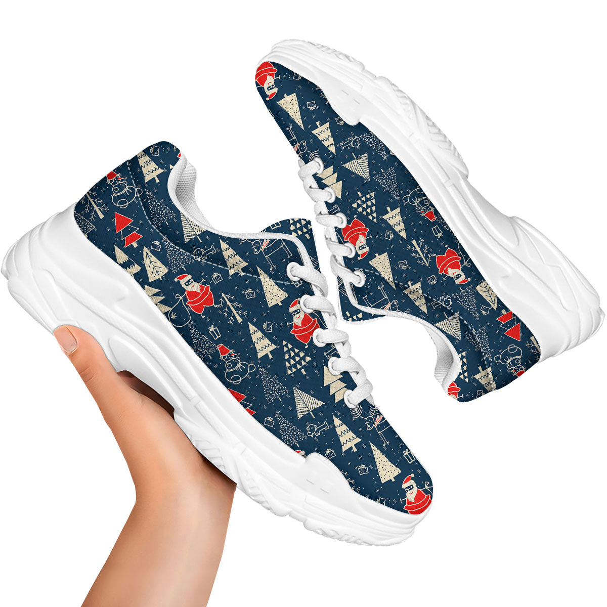 Tree Merry Christmas Print Pattern White Chunky Shoes-grizzshop