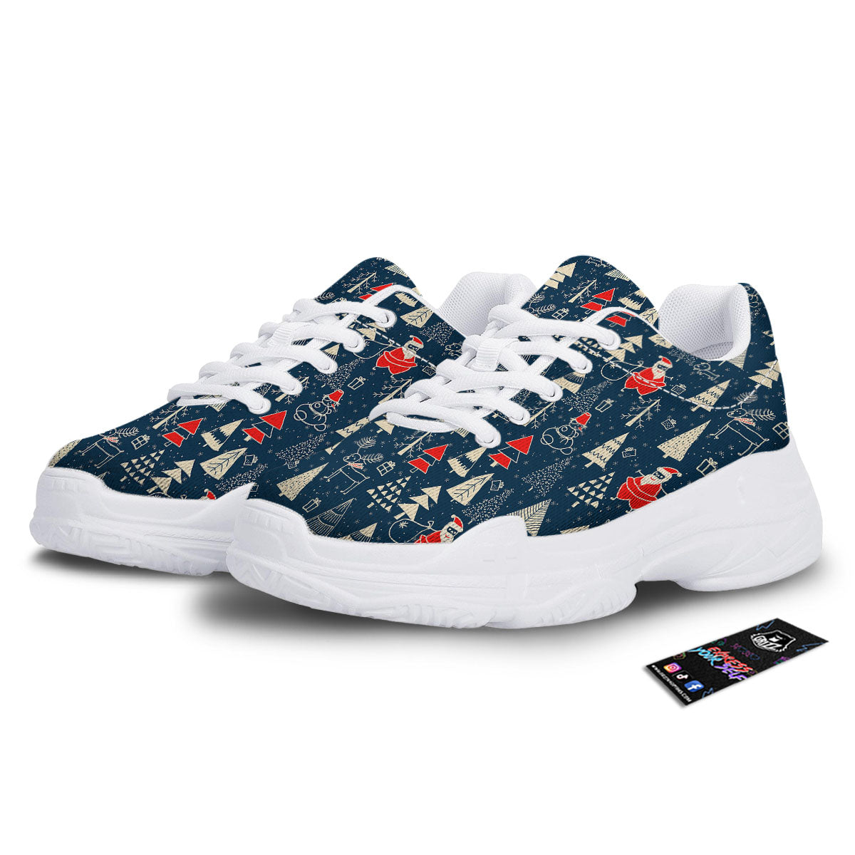 Tree Merry Christmas Print Pattern White Chunky Shoes-grizzshop
