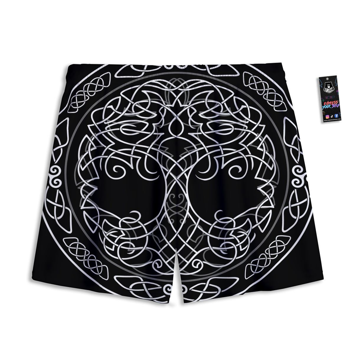 Thai Black And Gold Print Pattern Mesh Shorts