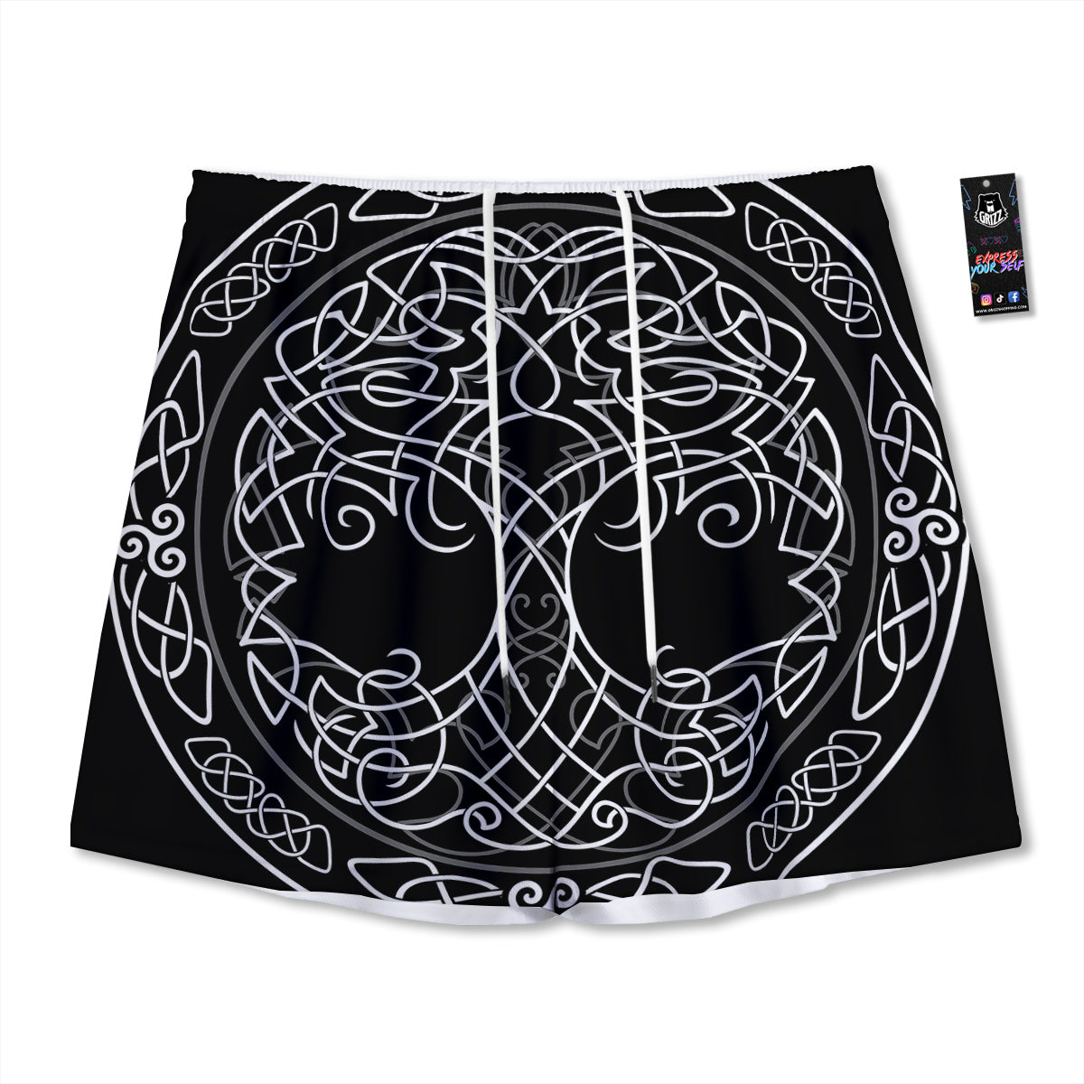 Thai Black And Gold Print Pattern Mesh Shorts