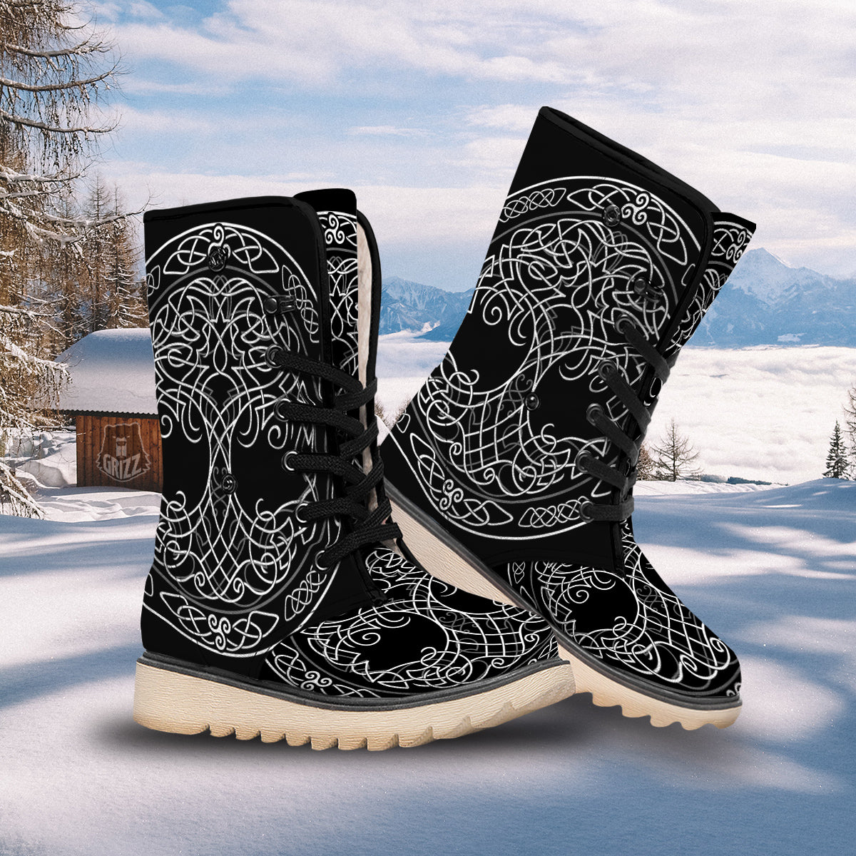 Tree Of Life Celtic Knot Print Snow Boots-grizzshop