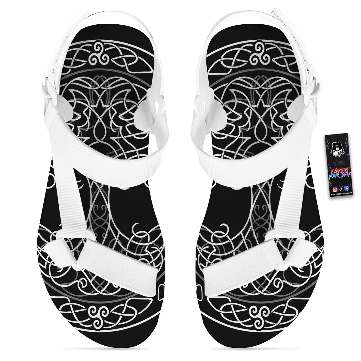 Tree Of Life Celtic Knot Print White Open Toe Sandals-grizzshop