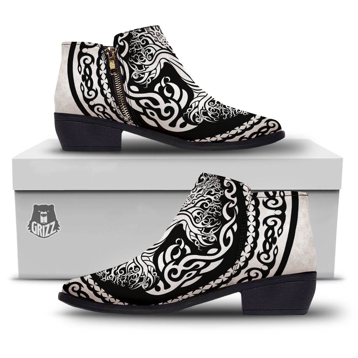 Tree Of Life Viking Print Ankle Boots-grizzshop