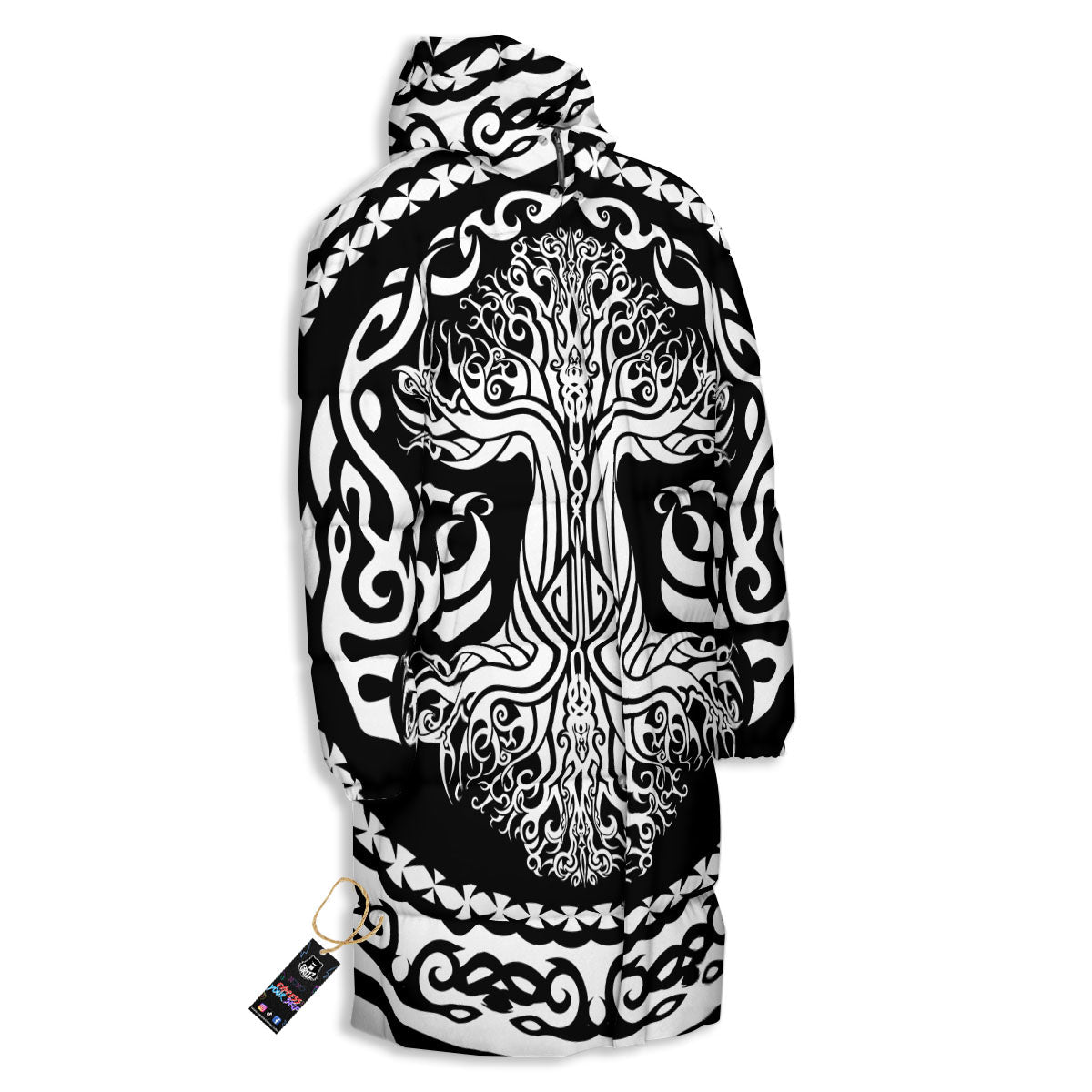 Tree Of Life Viking Print Long Down Jacket-grizzshop