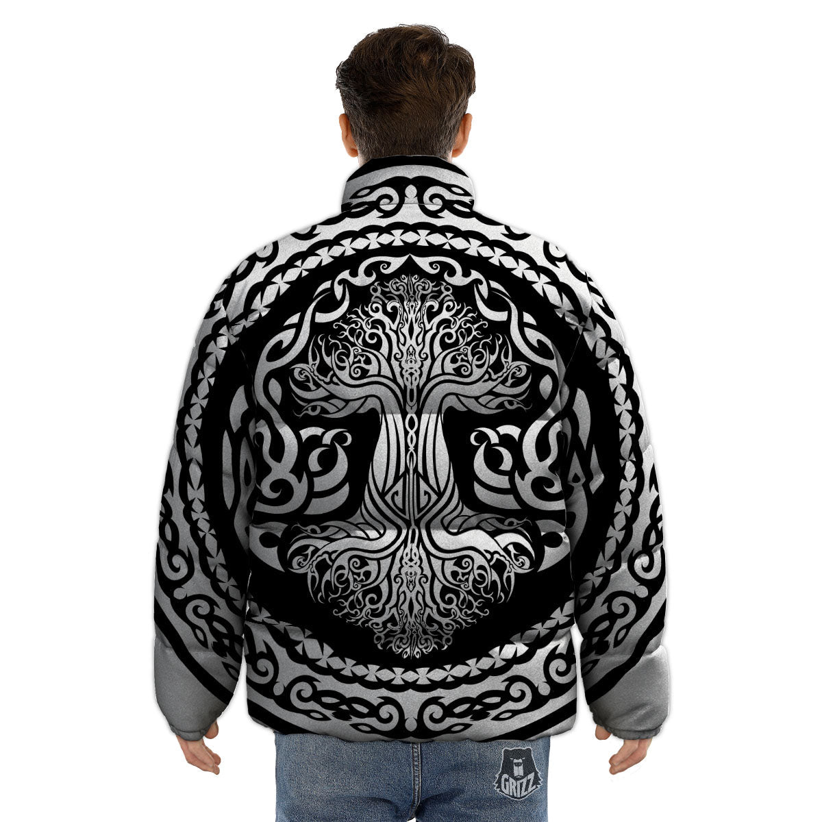 Tree Of Life Viking Print Puffer Jacket-grizzshop