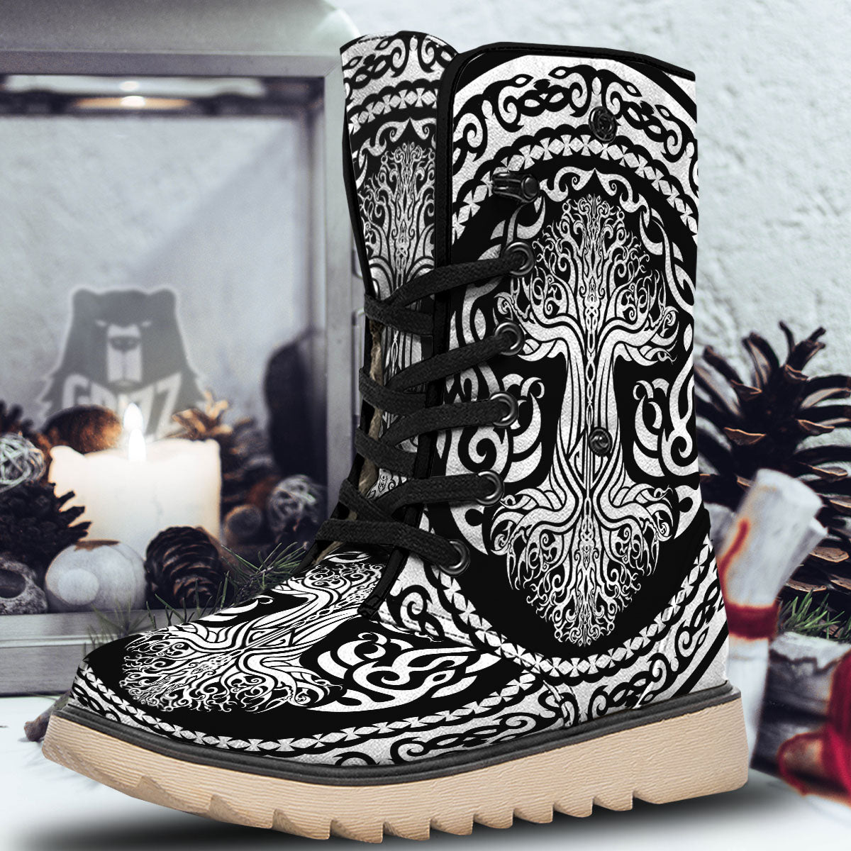 Tree Of Life Viking Print Snow Boots-grizzshop