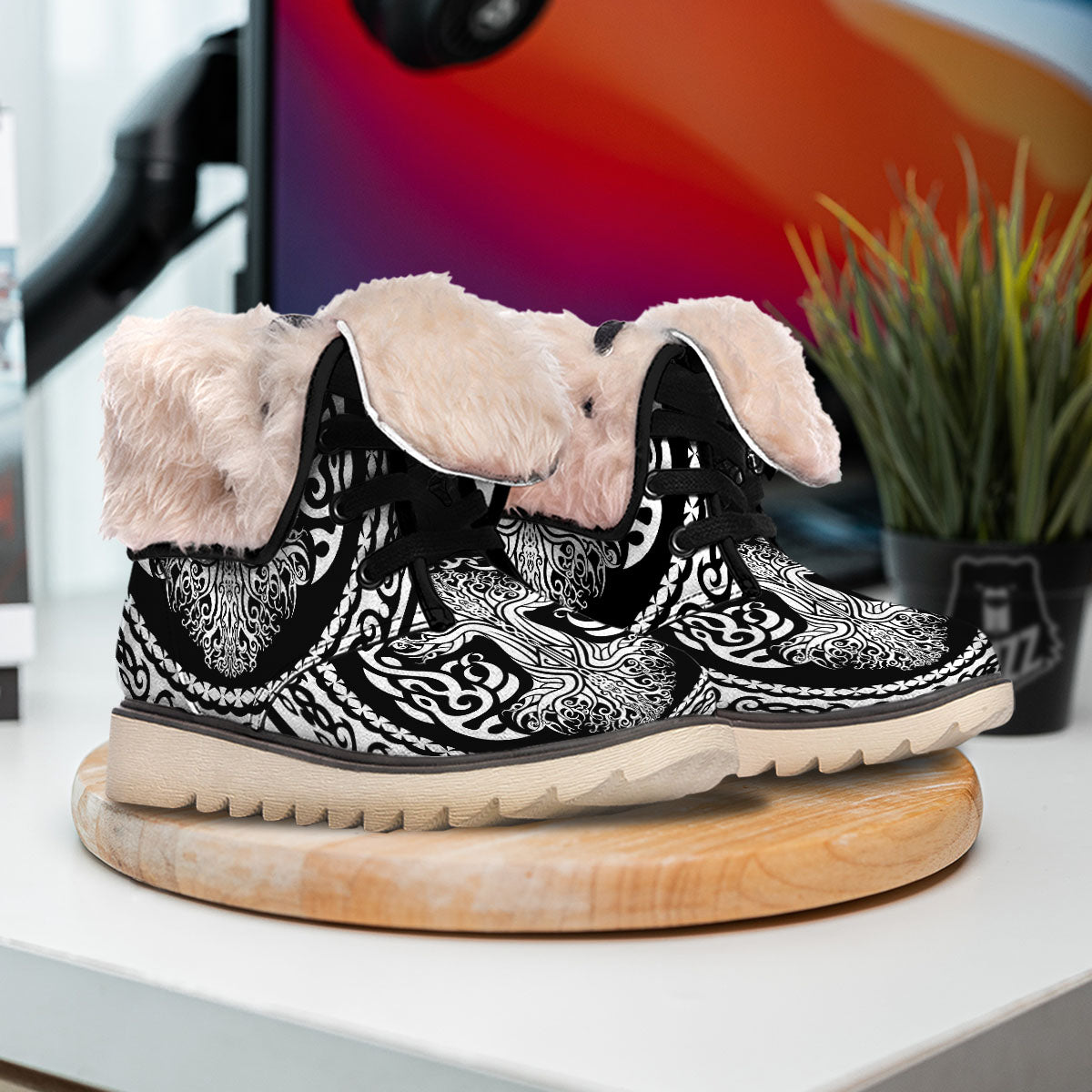 Tree Of Life Viking Print Snow Boots-grizzshop