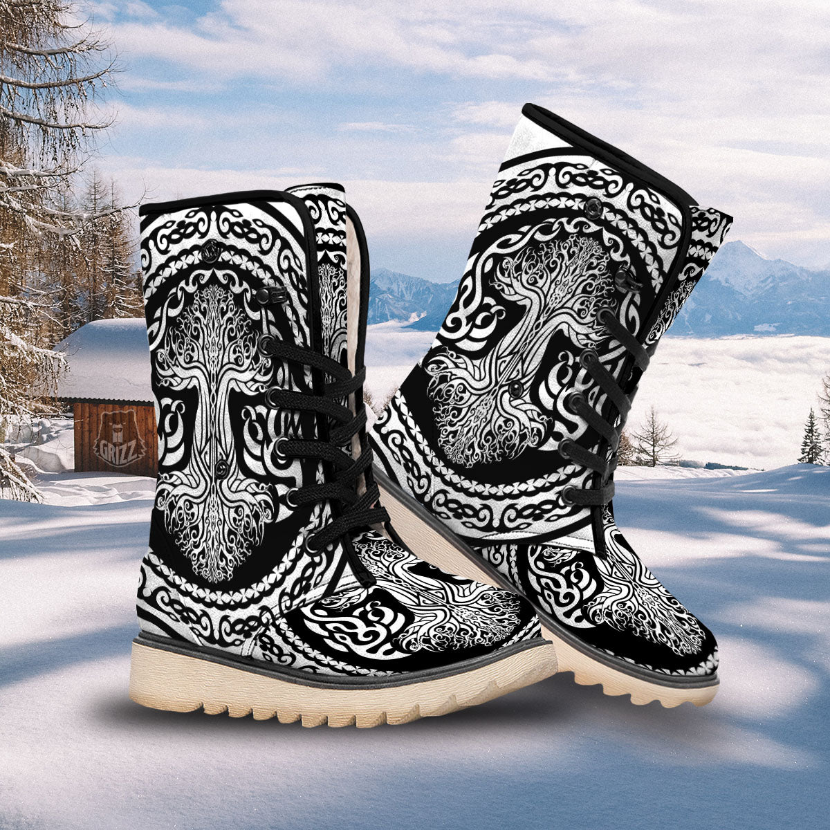 Tree Of Life Viking Print Snow Boots-grizzshop