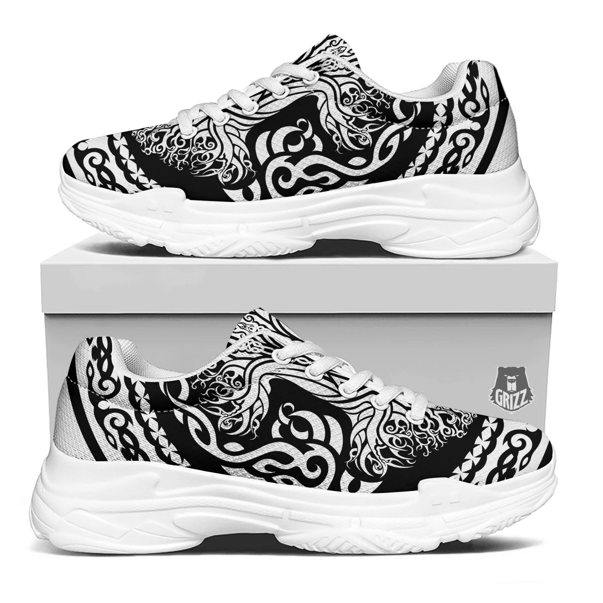 Tree Of Life Viking Print White Chunky Shoes-grizzshop
