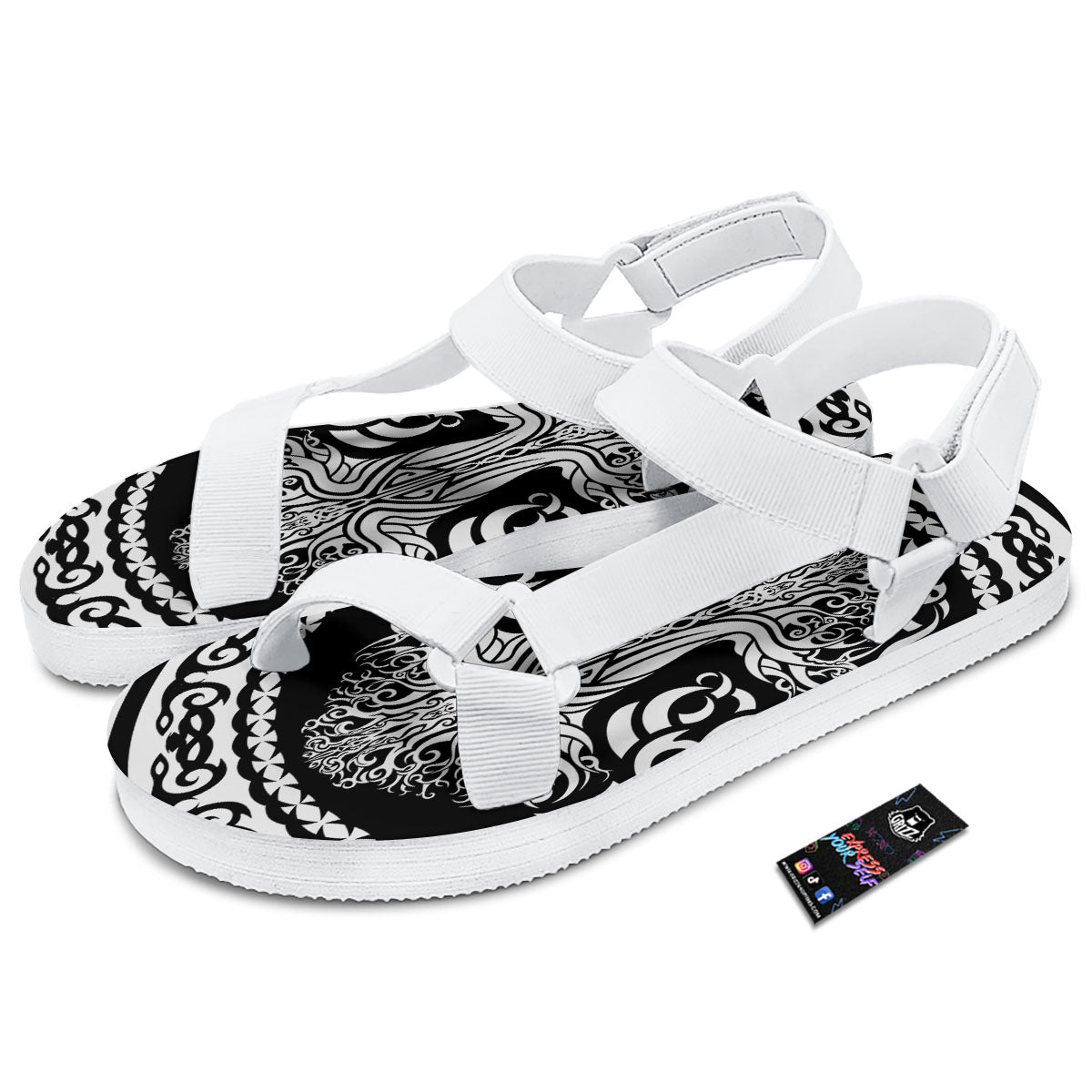 Tree Of Life Viking Print White Open Toe Sandals-grizzshop