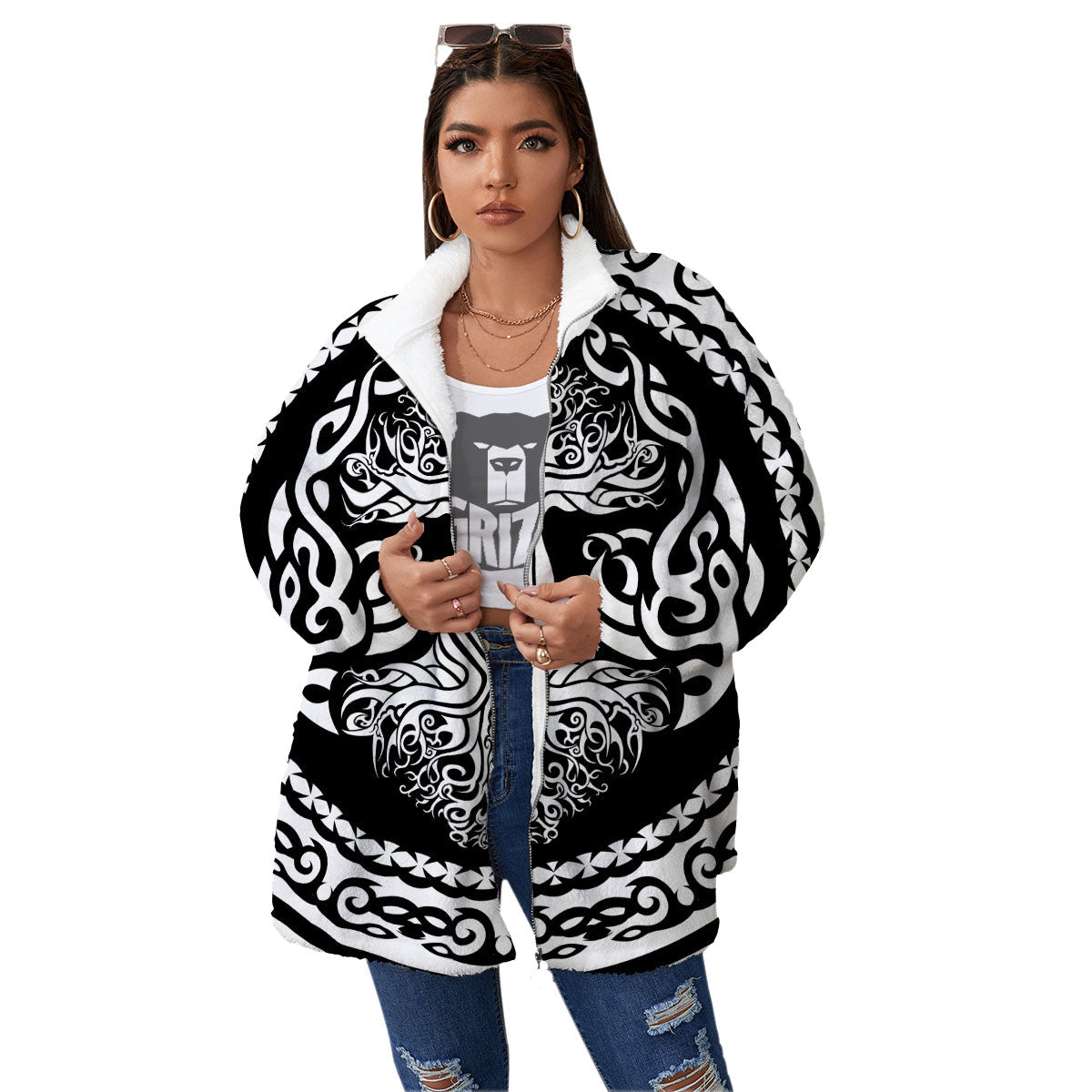 Tree Of Life Viking Print Women's Sherpa Jacket-grizzshop