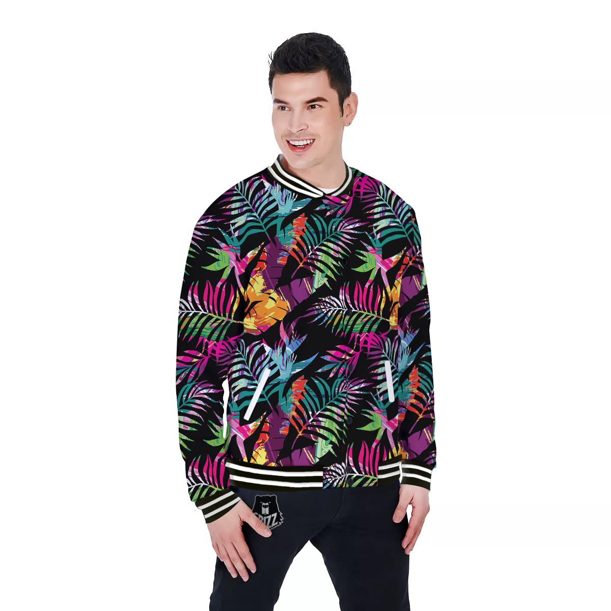 Tree Palm Trippy Print Pattern Baseball Jacket-grizzshop