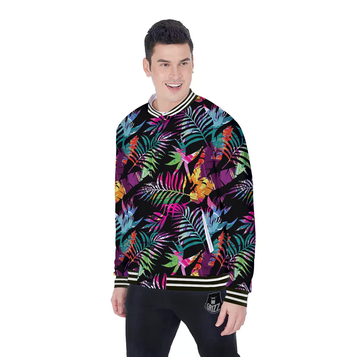 Tree Palm Trippy Print Pattern Baseball Jacket-grizzshop