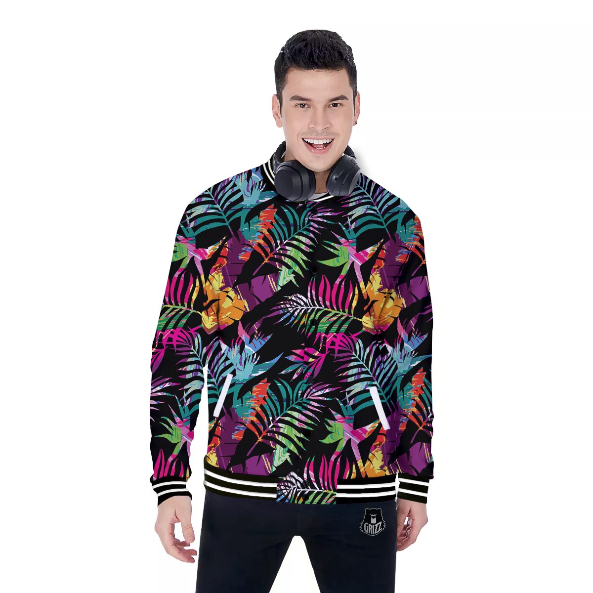 Tree Palm Trippy Print Pattern Baseball Jacket-grizzshop