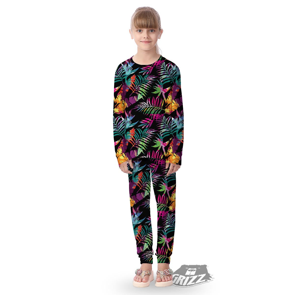Tree Palm Trippy Print Pattern Kid's Pajamas-grizzshop