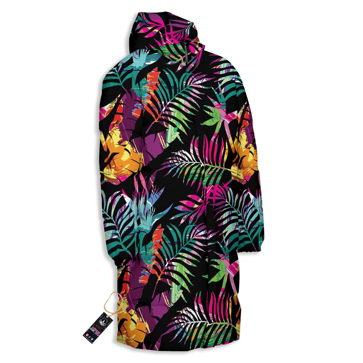 Tree Palm Trippy Print Pattern Long Down Jacket-grizzshop