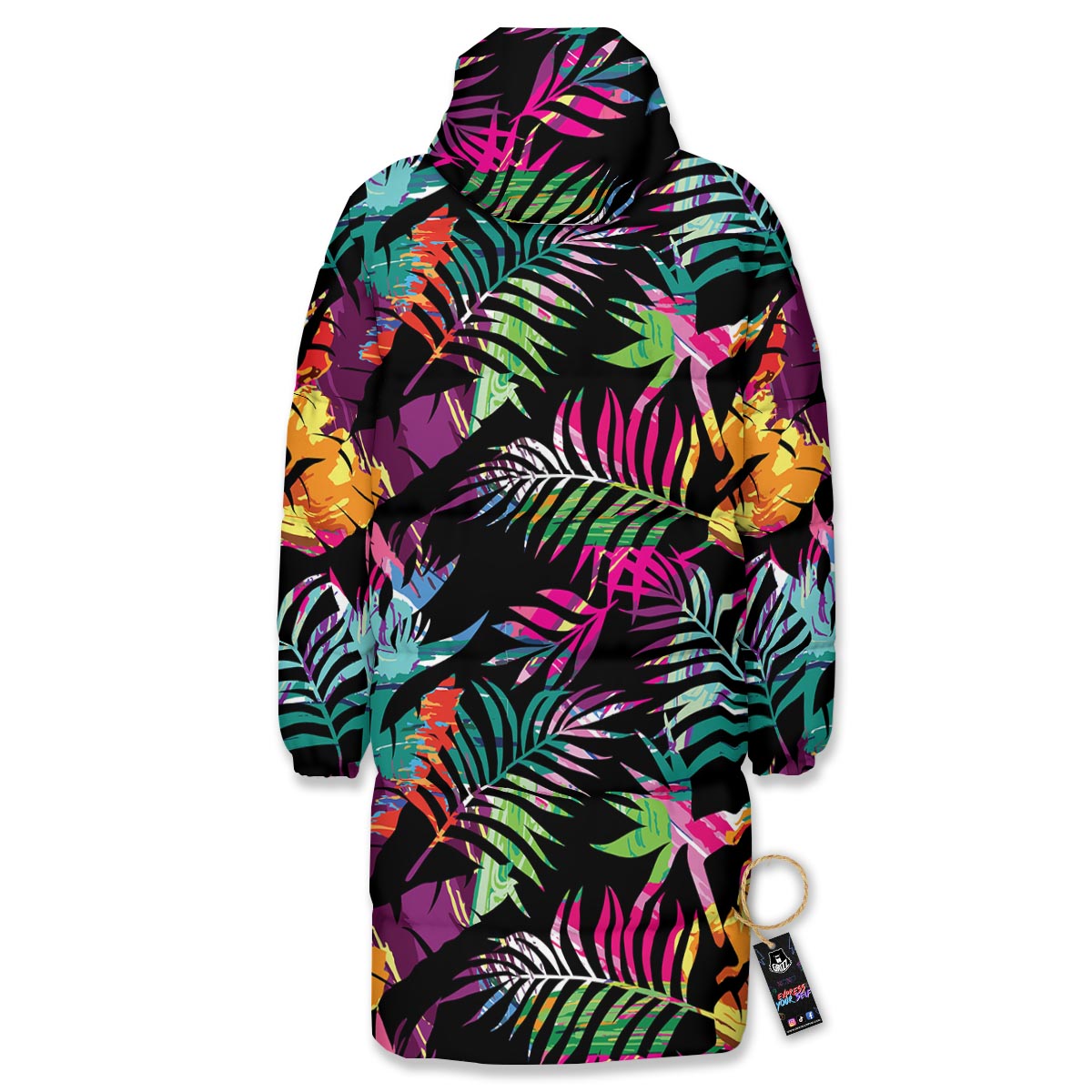 Tree Palm Trippy Print Pattern Long Down Jacket-grizzshop