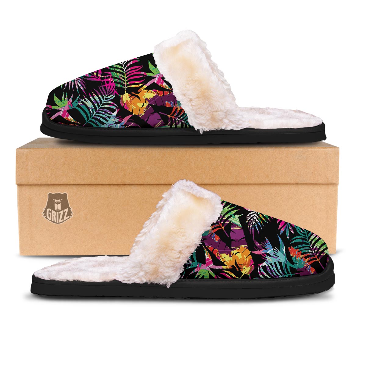 Tree Palm Trippy Print Pattern Slippers-grizzshop
