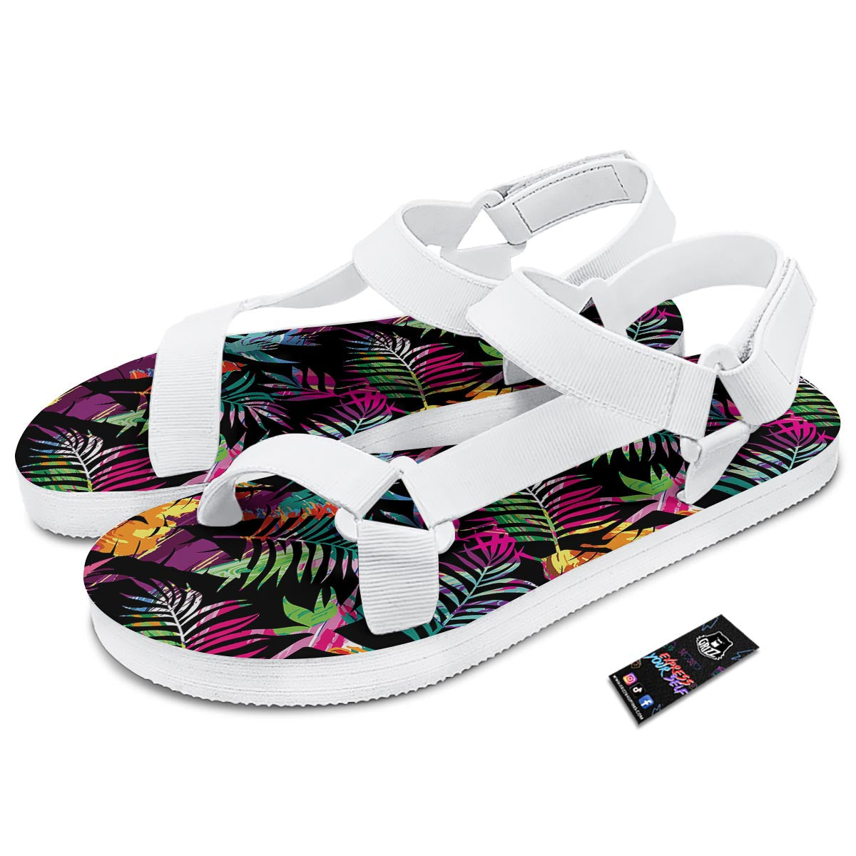 Tree Palm Trippy Print Pattern White Open Toe Sandals-grizzshop