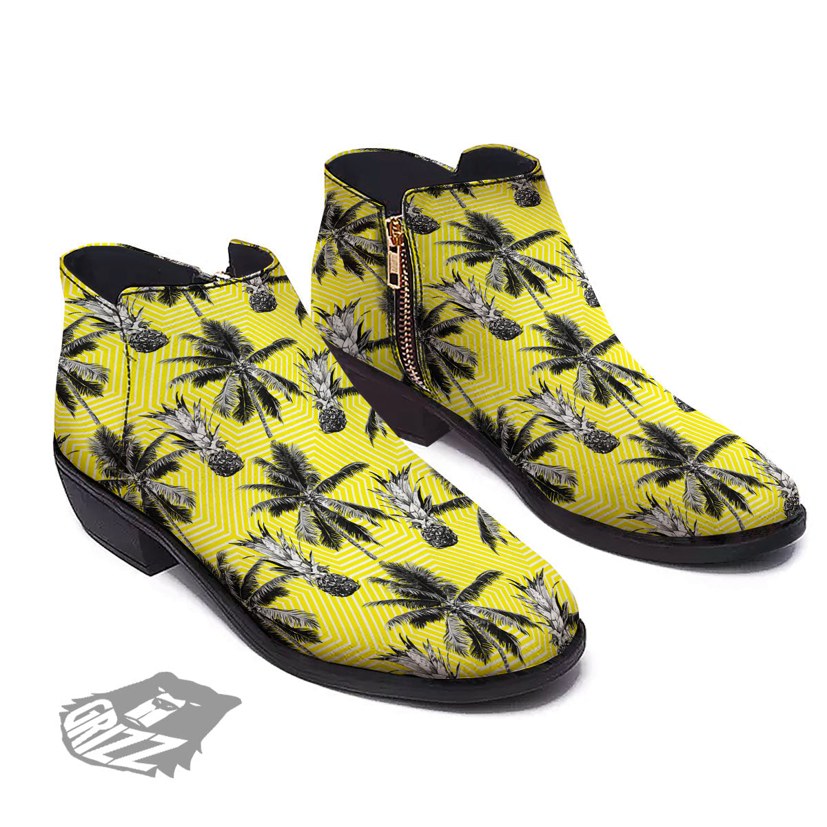Tree Palm Yellow Print Pattern Ankle Boots-grizzshop
