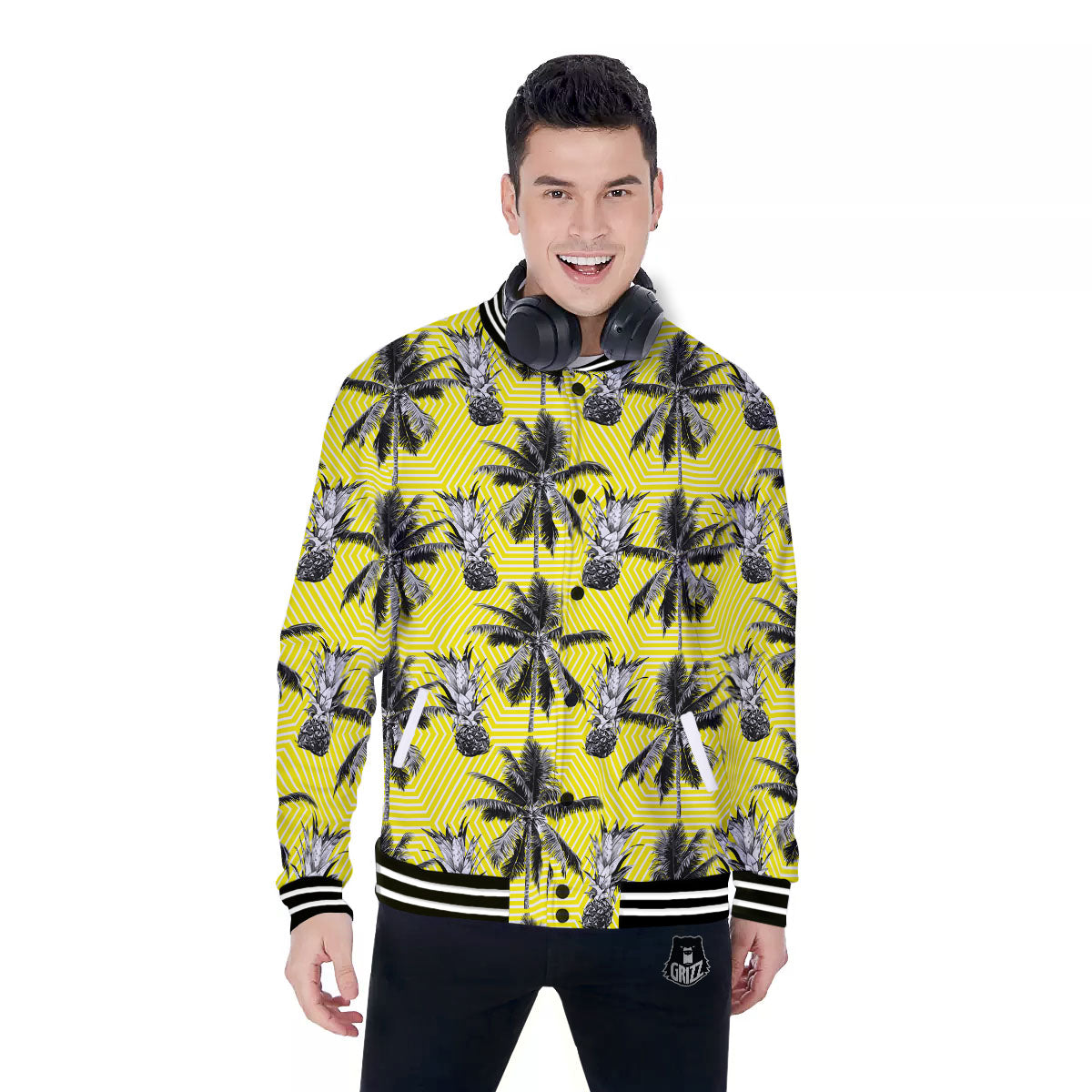 Tree Palm Yellow Print Pattern Baseball Jacket-grizzshop