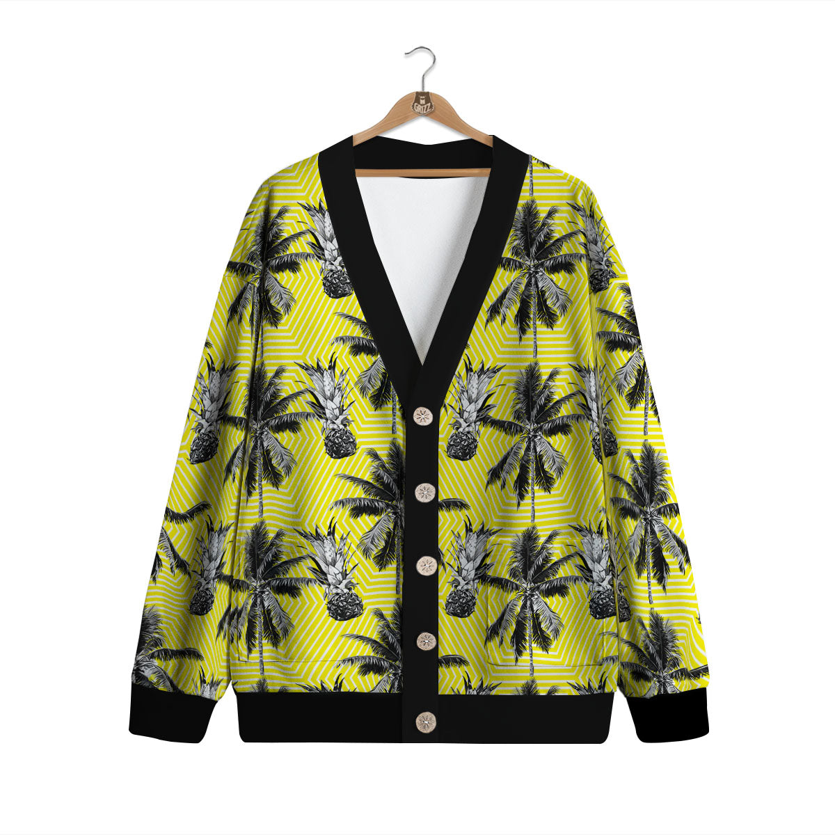 Tree Palm Yellow Print Pattern Cardigan-grizzshop