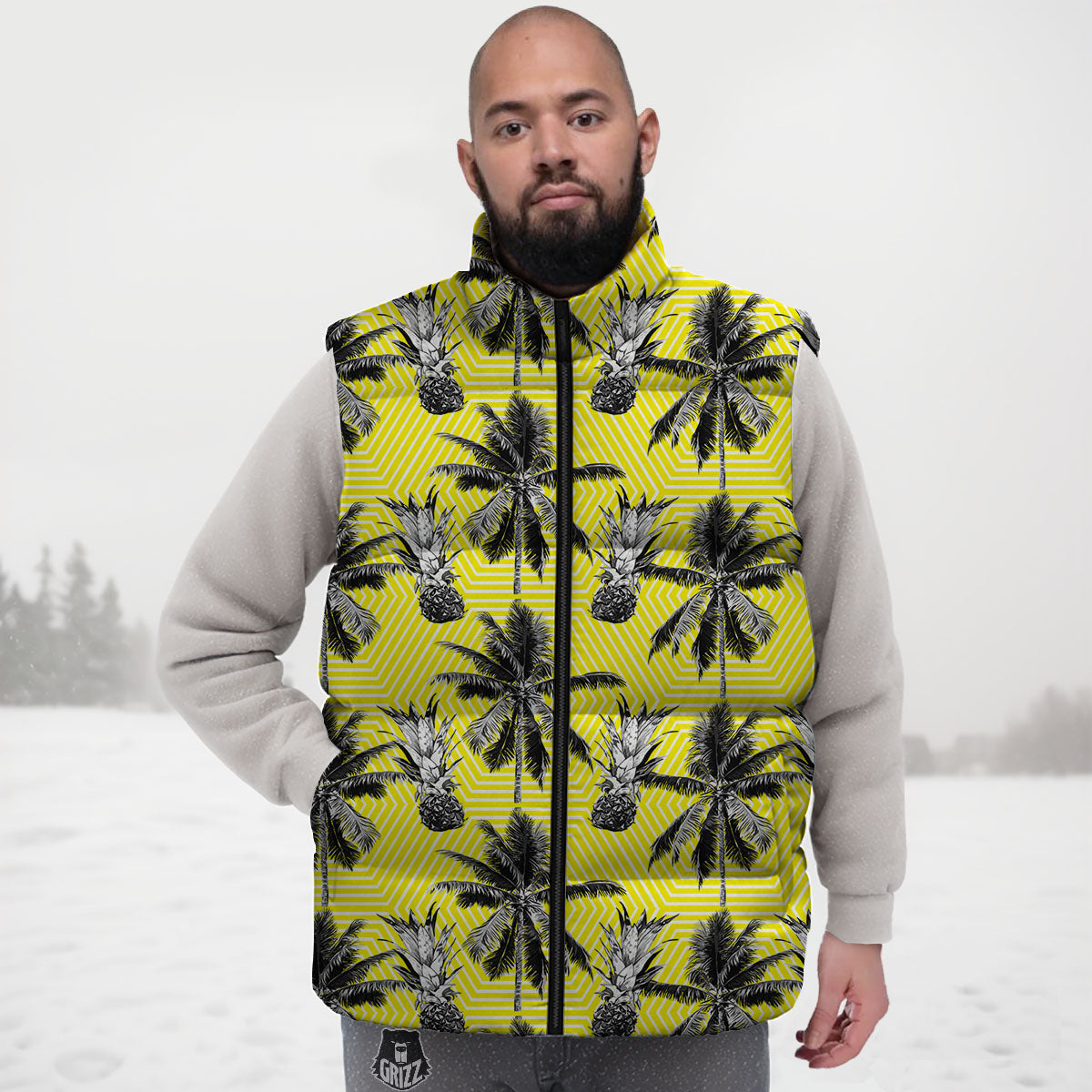 Tree Palm Yellow Print Pattern Down Vest-grizzshop
