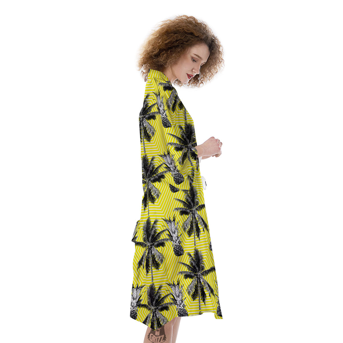 Tree Palm Yellow Print Pattern Kimono-grizzshop