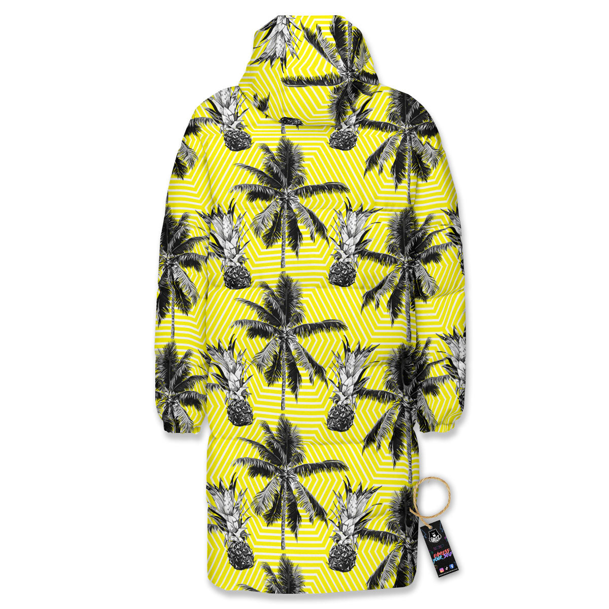 Tree Palm Yellow Print Pattern Long Down Jacket-grizzshop