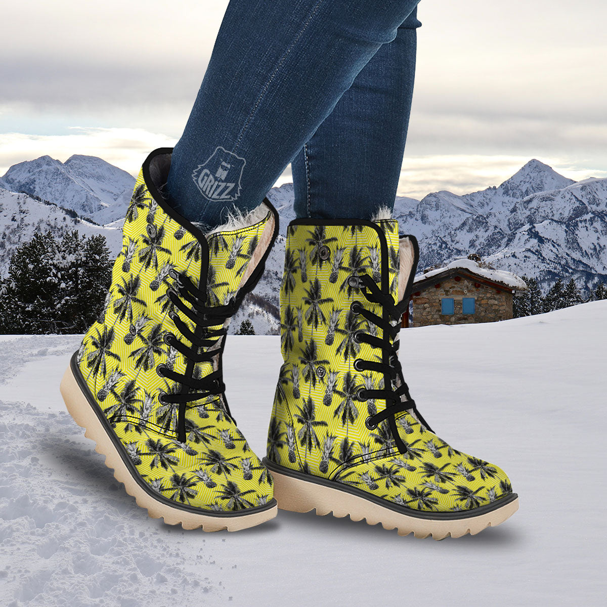 Tree Palm Yellow Print Pattern Snow Boots-grizzshop