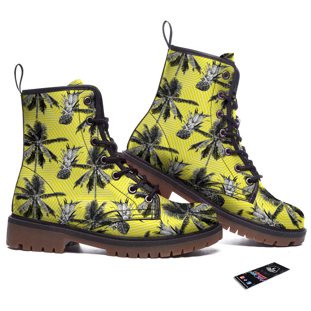 Tree Palm Yellow Print Pattern Work Boots-grizzshop