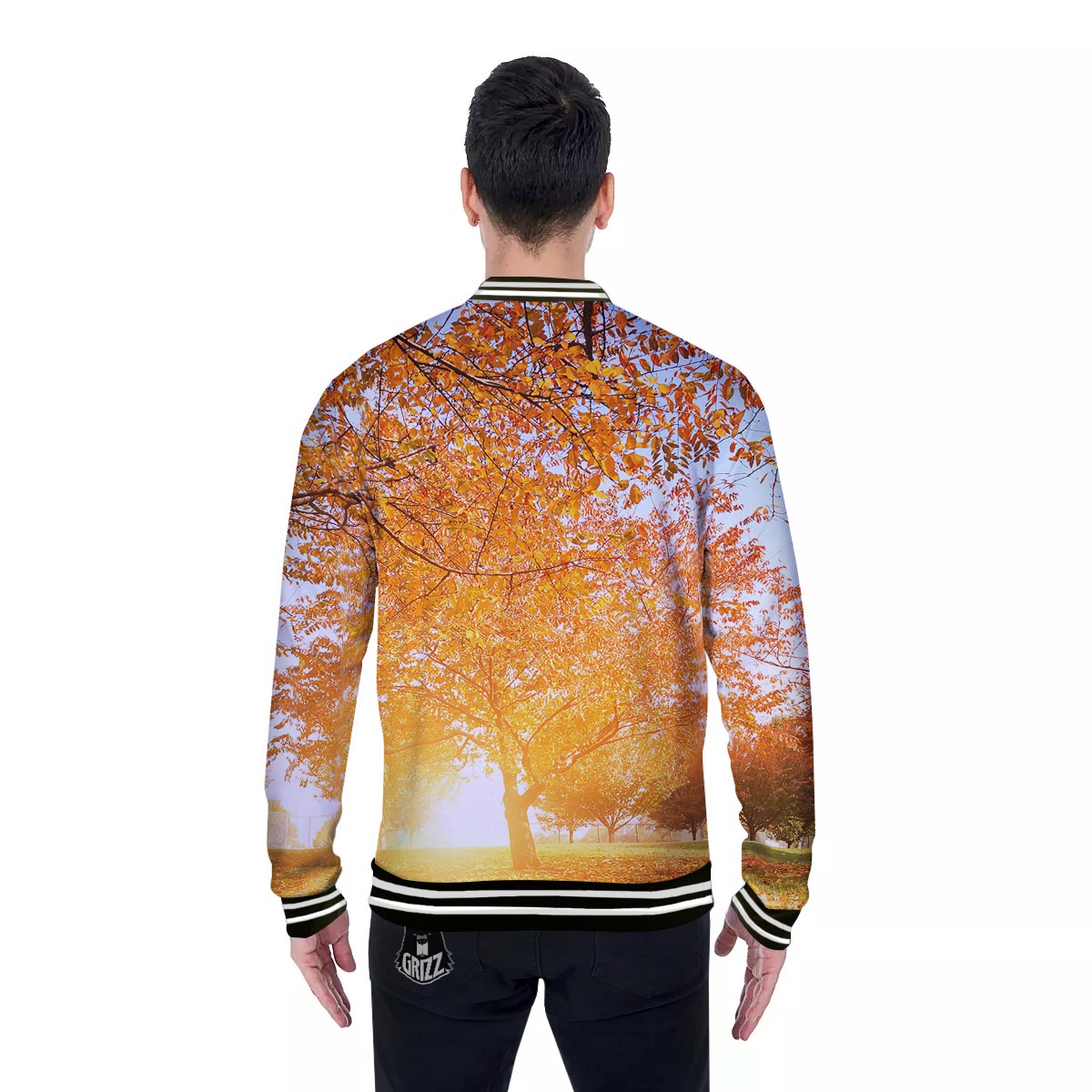 Tree Sunshine Autumn Print Baseball Jacket-grizzshop