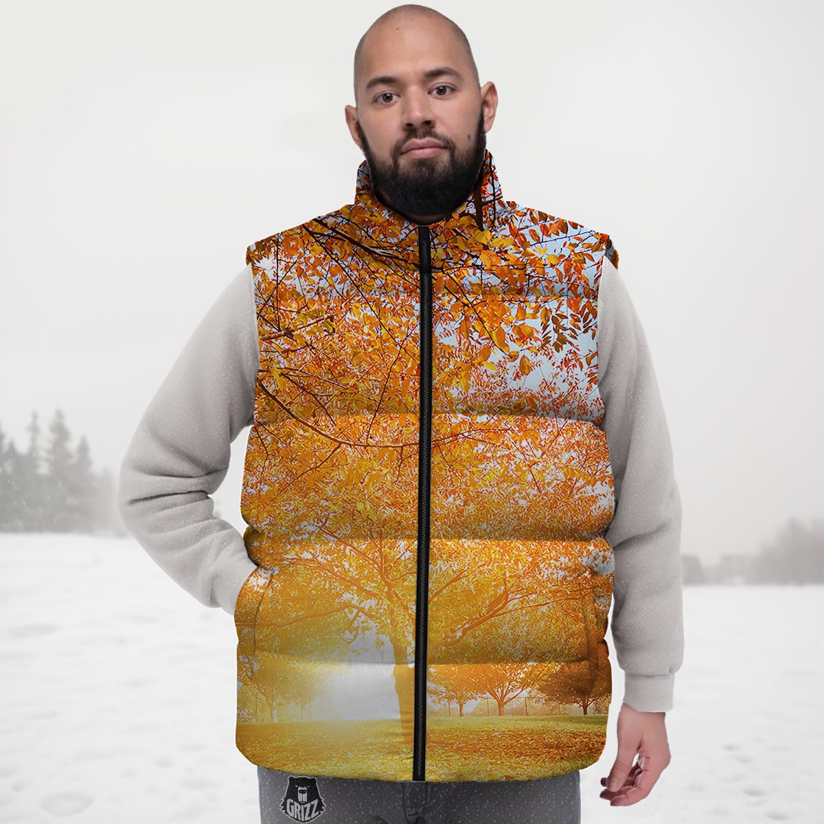 Tree Sunshine Autumn Print Down Vest