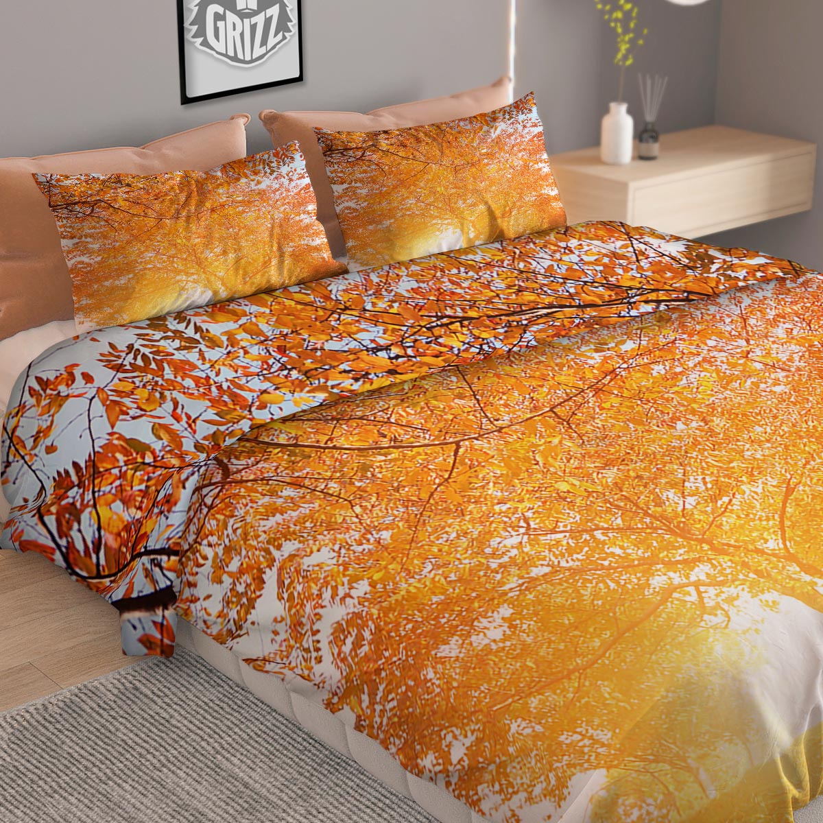 Tree Sunshine Autumn Print Duvet Cover Bedding Set