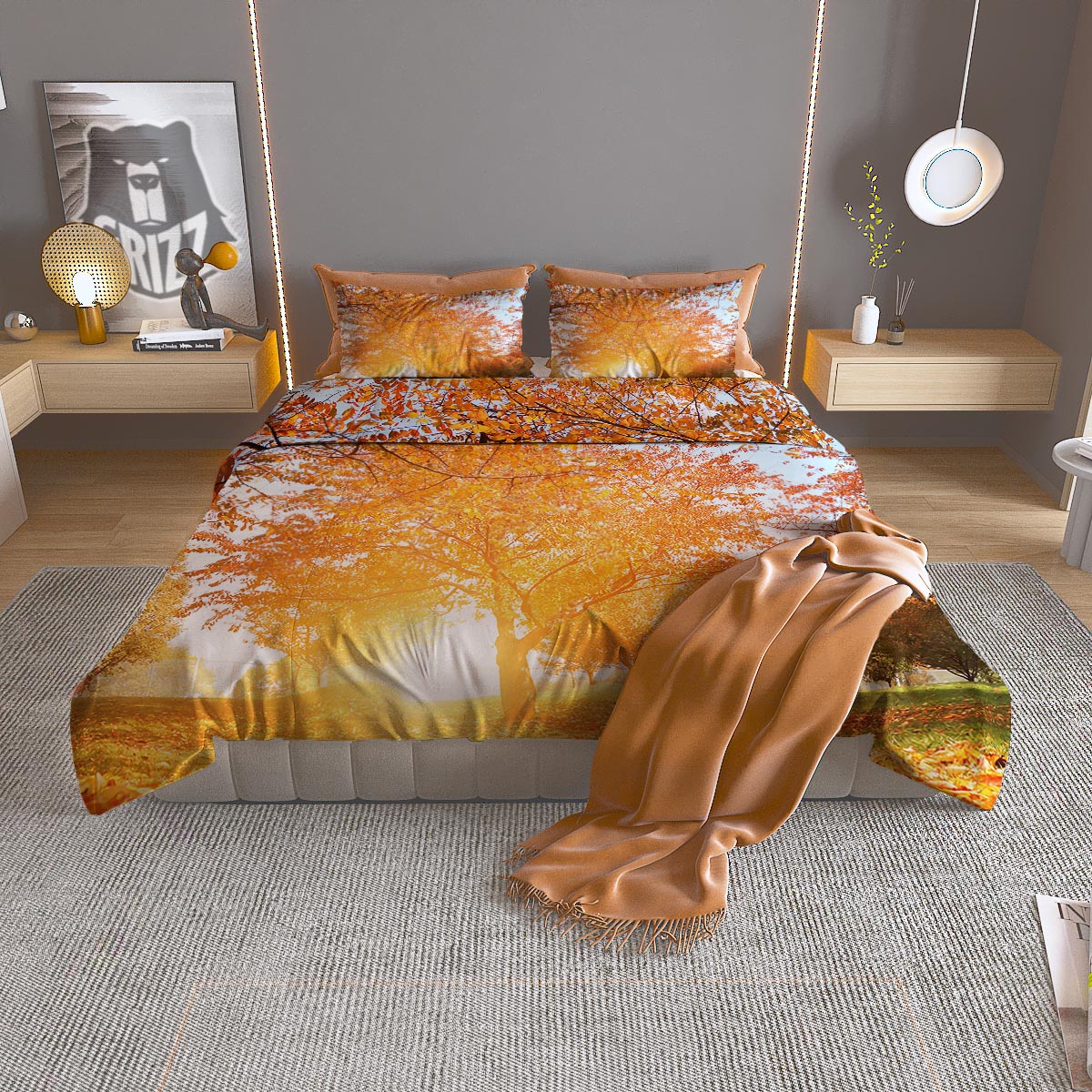 Tree Sunshine Autumn Print Duvet Cover Bedding Set