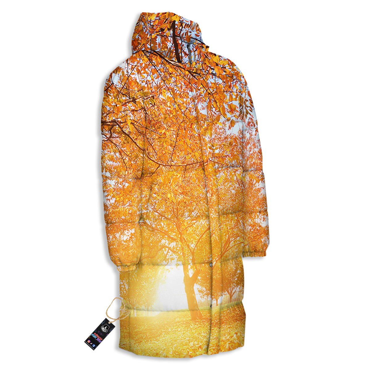Tree Sunshine Autumn Print Long Down Jacket-grizzshop