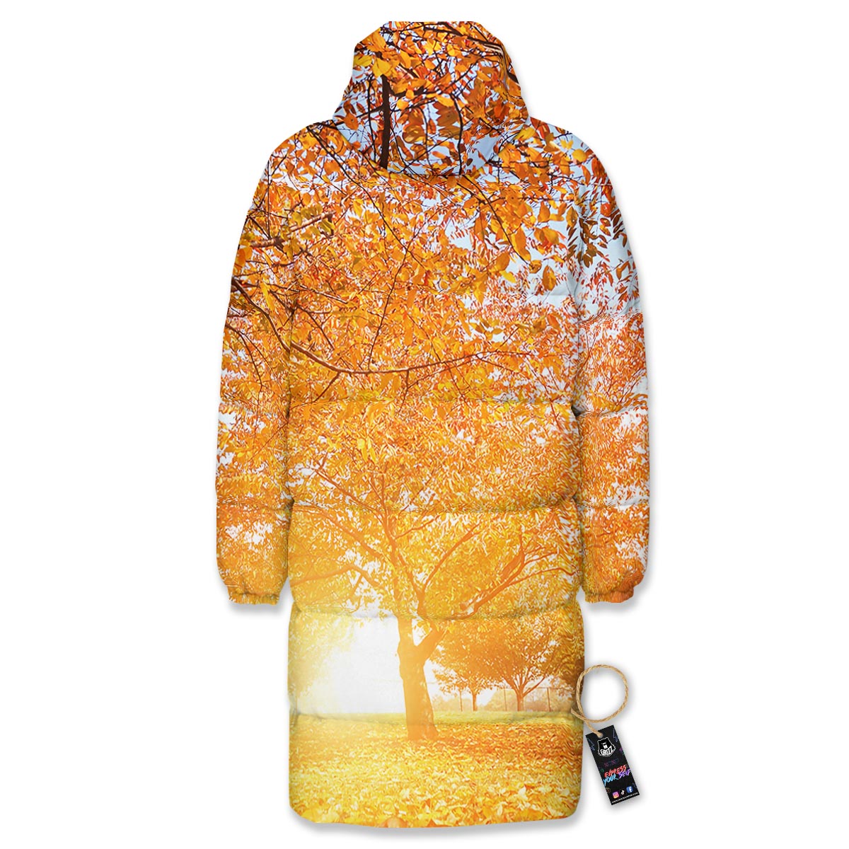 Tree Sunshine Autumn Print Long Down Jacket-grizzshop