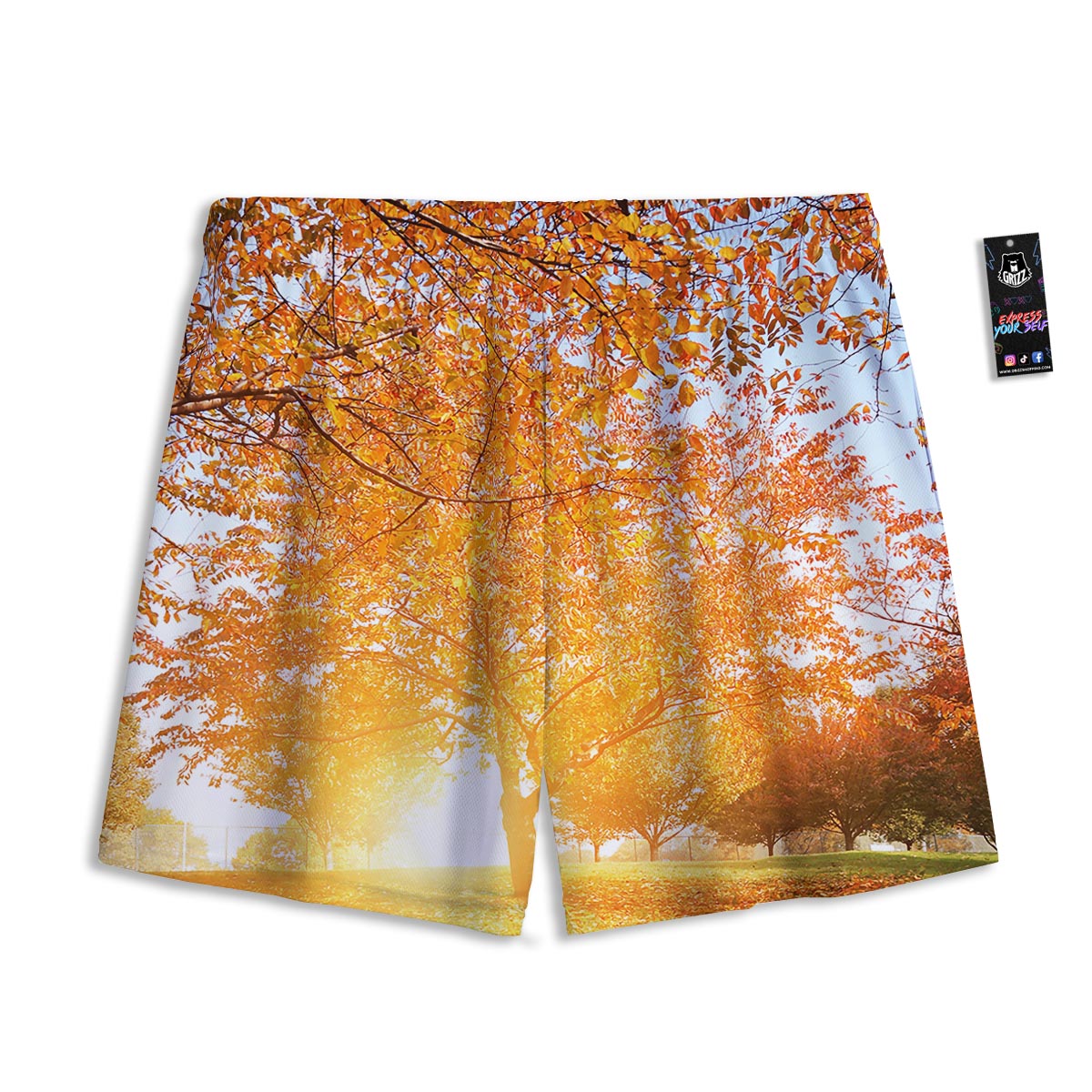 Tree Sunshine Autumn Print Mesh Shorts