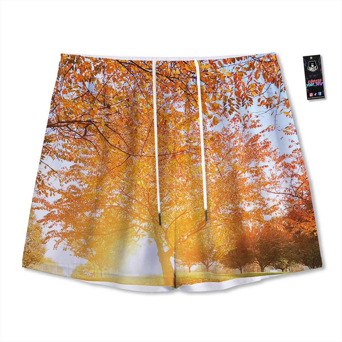 Tree Sunshine Autumn Print Mesh Shorts