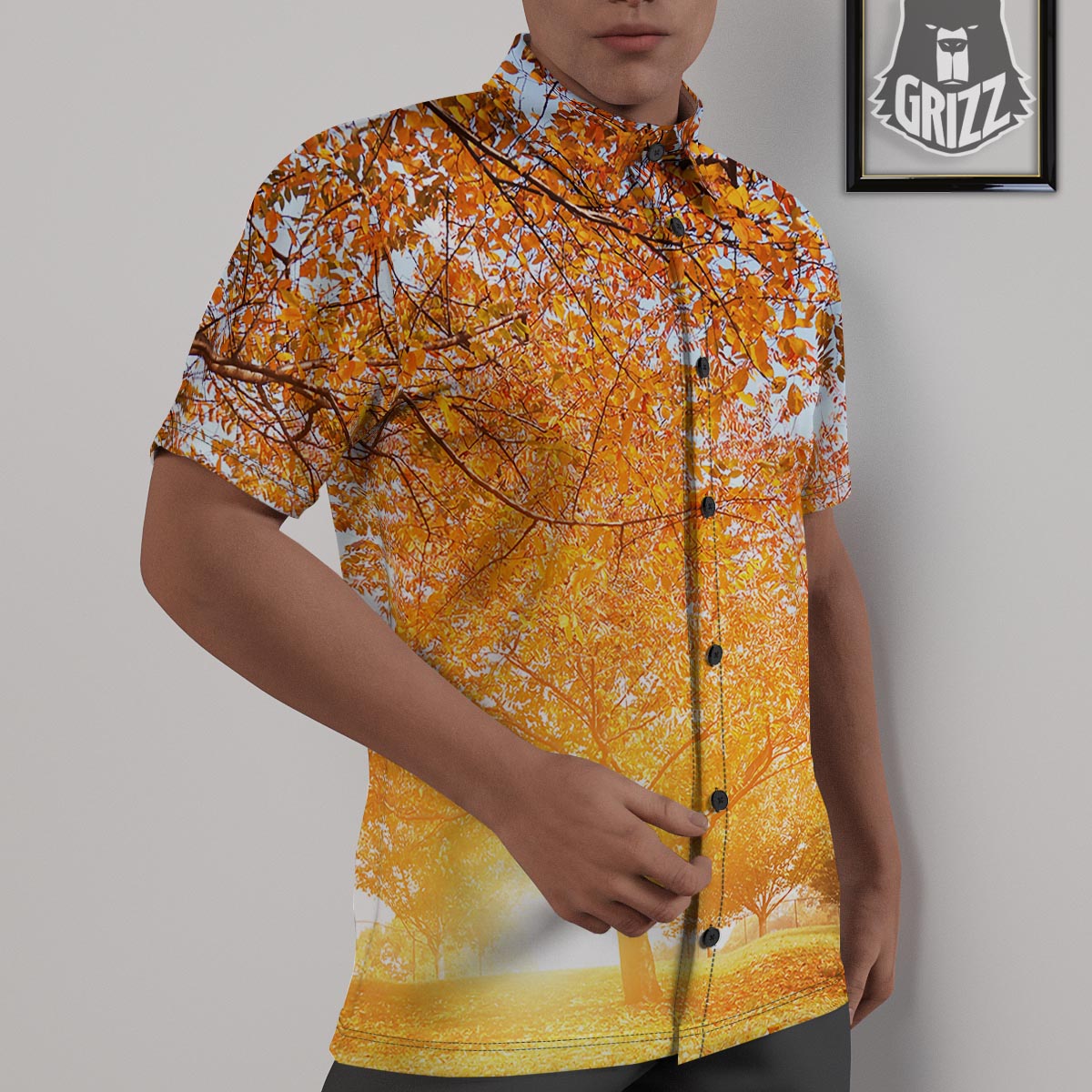 Tree Sunshine Autumn Print Untucked Shirts-grizzshop