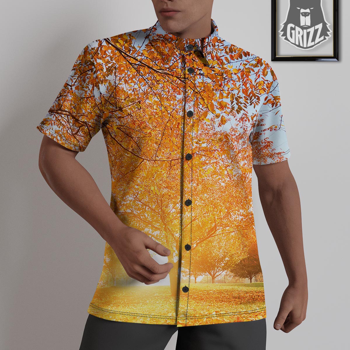 Tree Sunshine Autumn Print Untucked Shirts-grizzshop