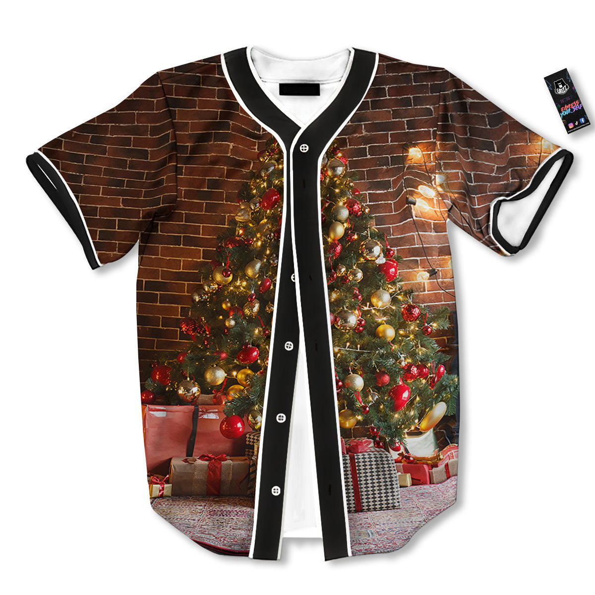 Tree Xmas Print Baseball Jersey-grizzshop