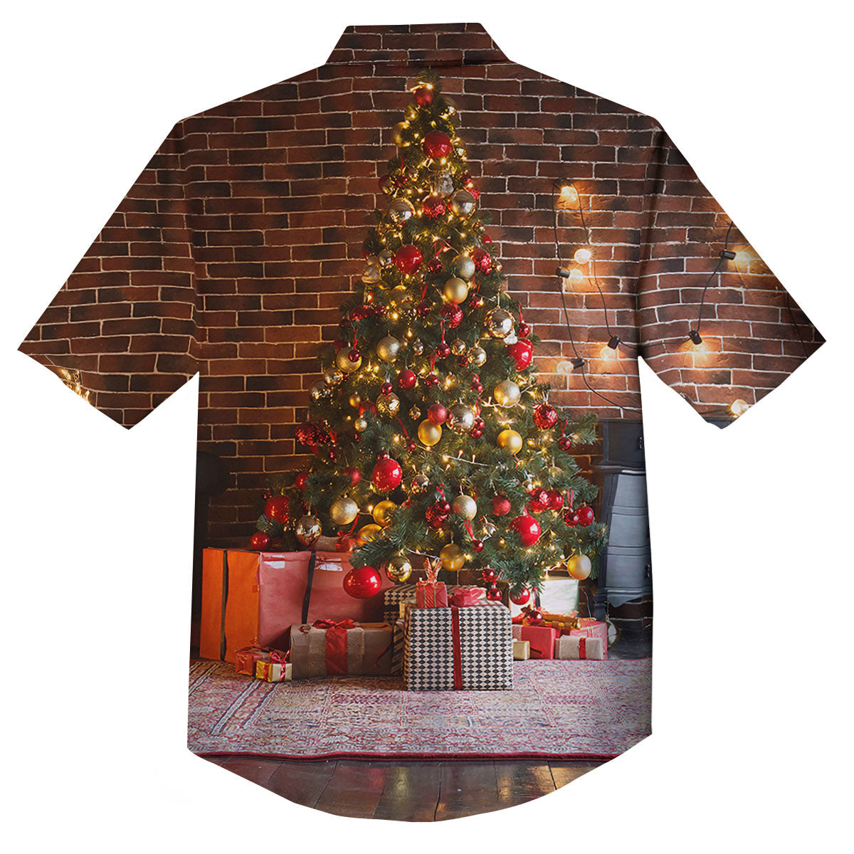 Tree Xmas Print Button Up Shirt-grizzshop