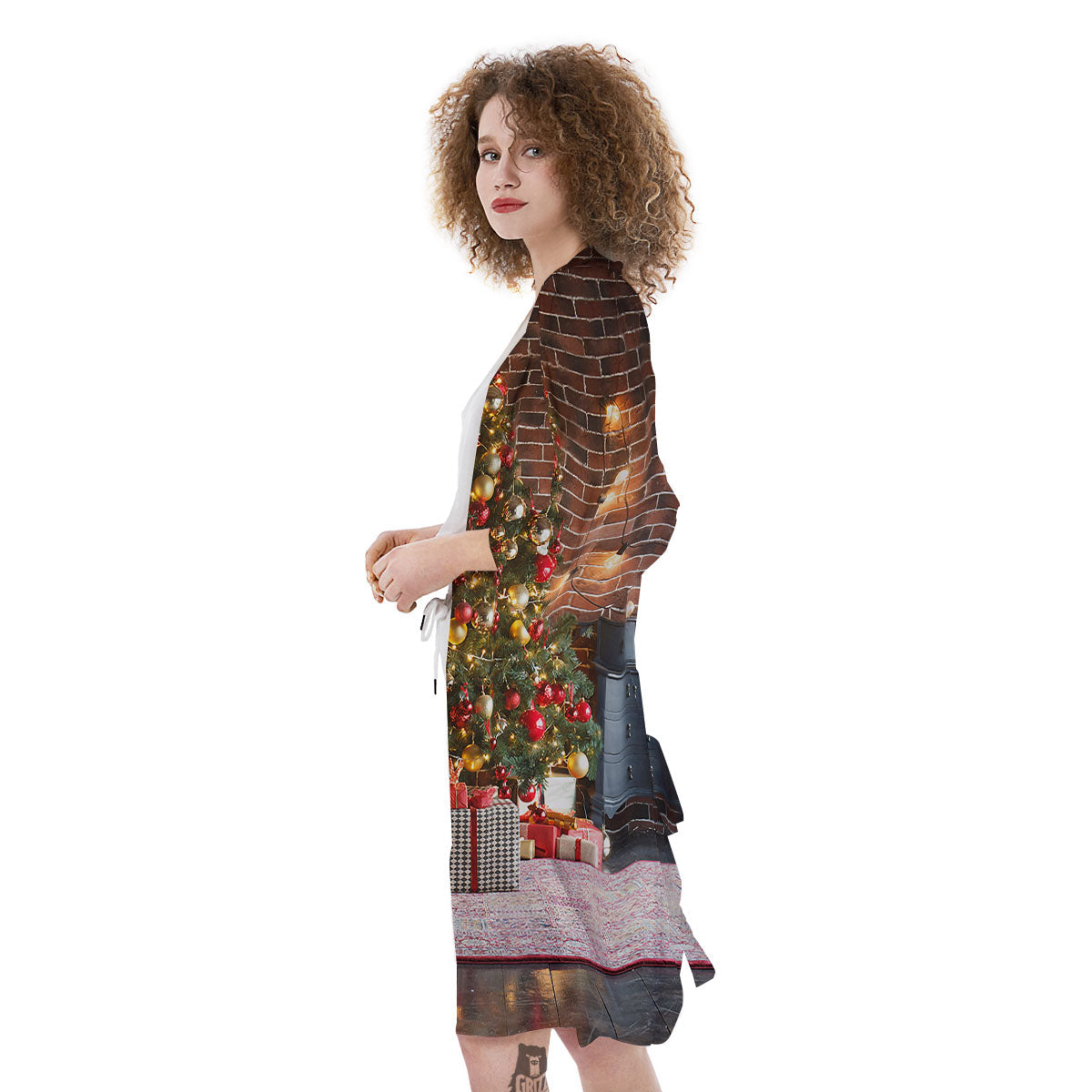 Tree Xmas Print Kimono-grizzshop