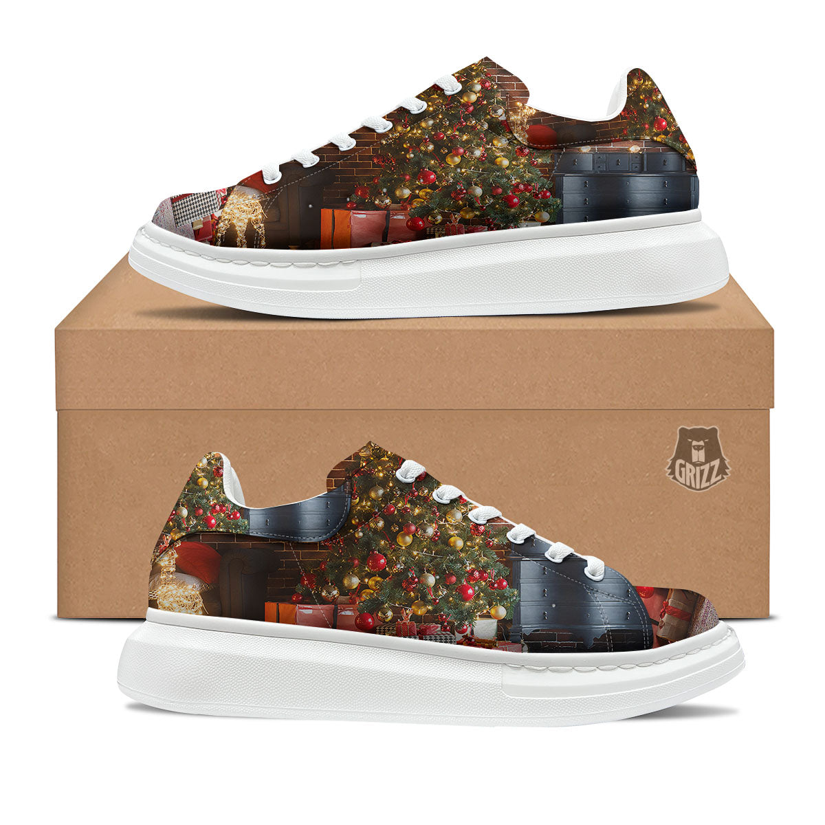 Tree Xmas Print Platform Shoes-grizzshop