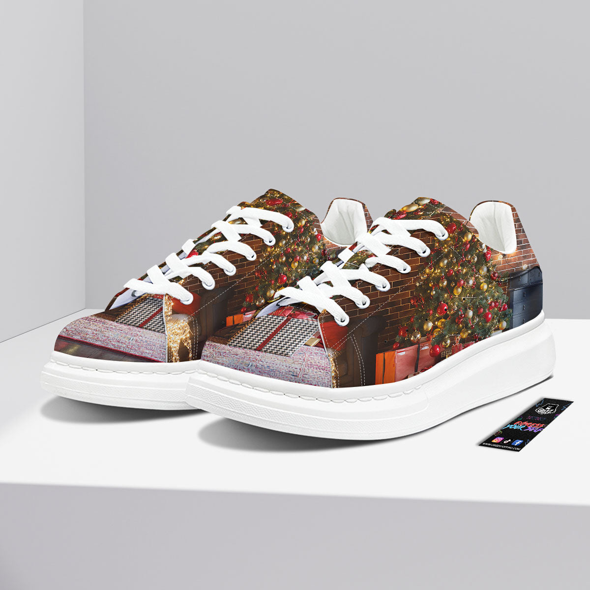 Tree Xmas Print Platform Shoes-grizzshop