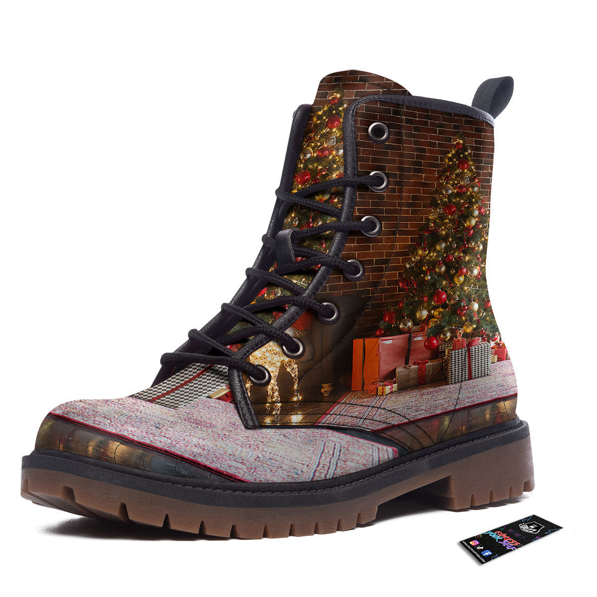 Tree Xmas Print Work Boots-grizzshop
