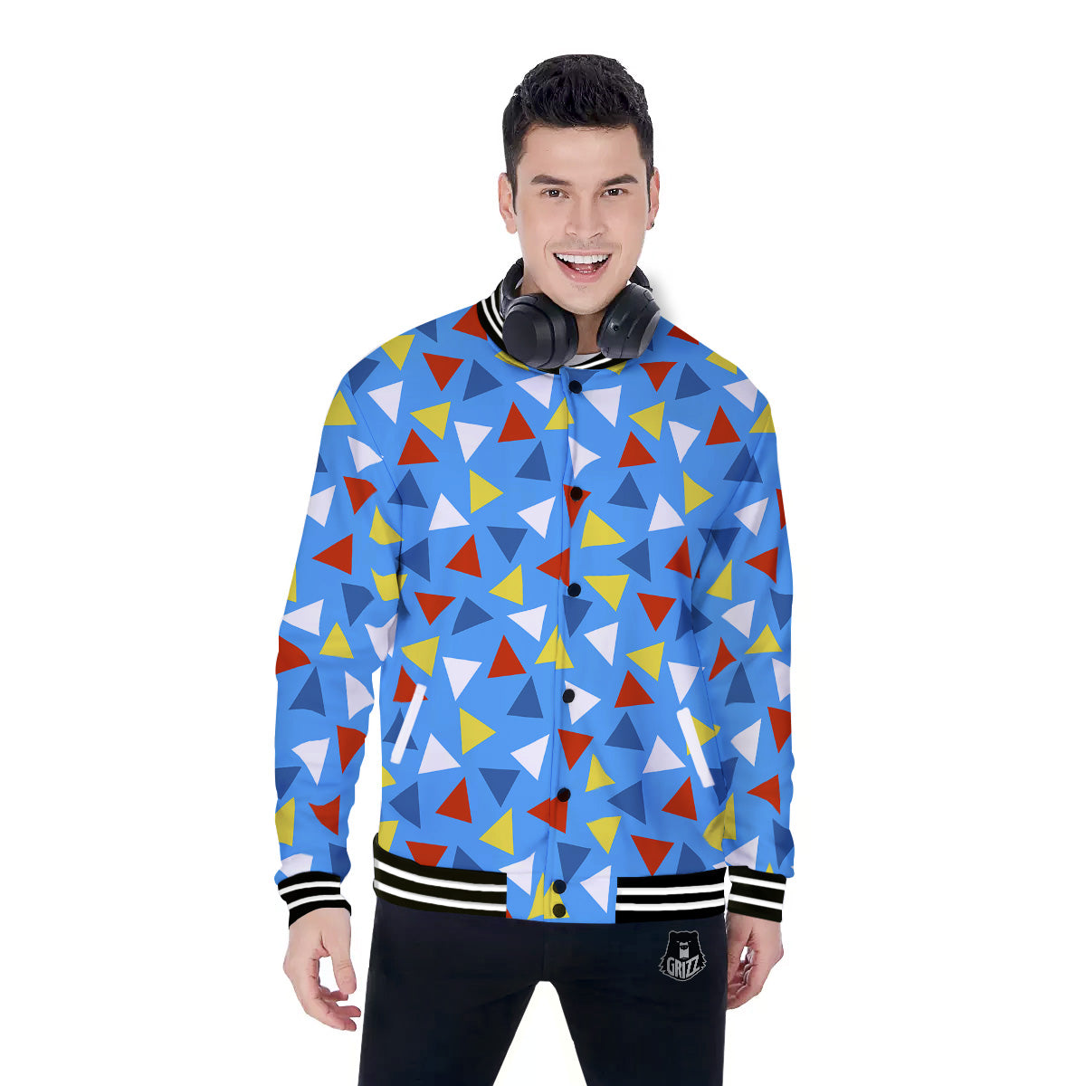Triangle Autism Awareness Color Print Pattern Baseball Jacket-grizzshop