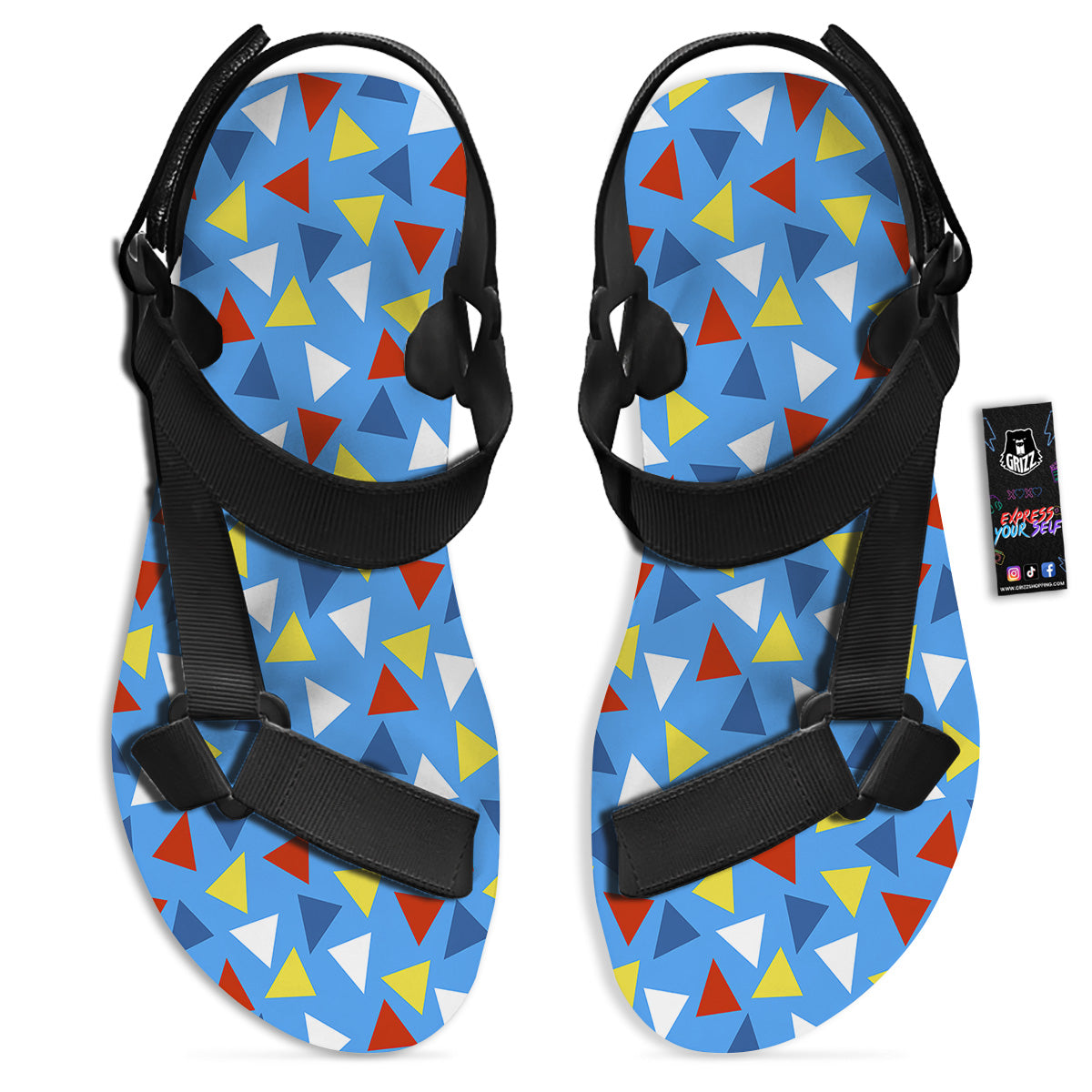 Triangle Autism Awareness Color Print Pattern Black Open Toe Sandals-grizzshop
