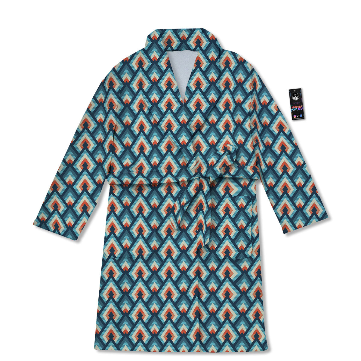 Triangle Blue Geometric Print Pattern Bathrobe-grizzshop